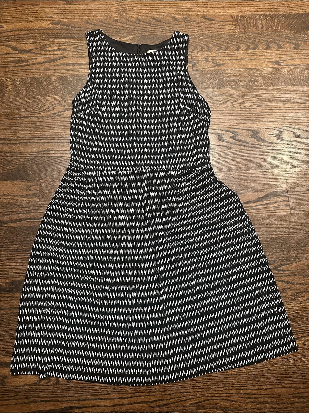 LOFT Black and White Patterned Fit-and-Flare Dress